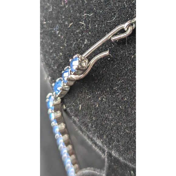 Blue Gemstone Necklace – 15" Linked Chain, Prong-Set Stones - Picture 5 of 5